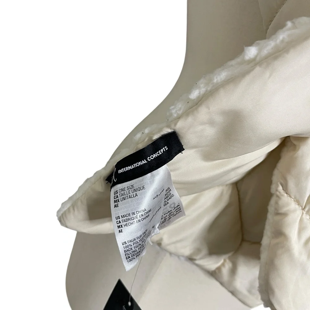NEW INC International Concepts Quilted Teddy Faux-Fur Puffer Muffler Scarf White